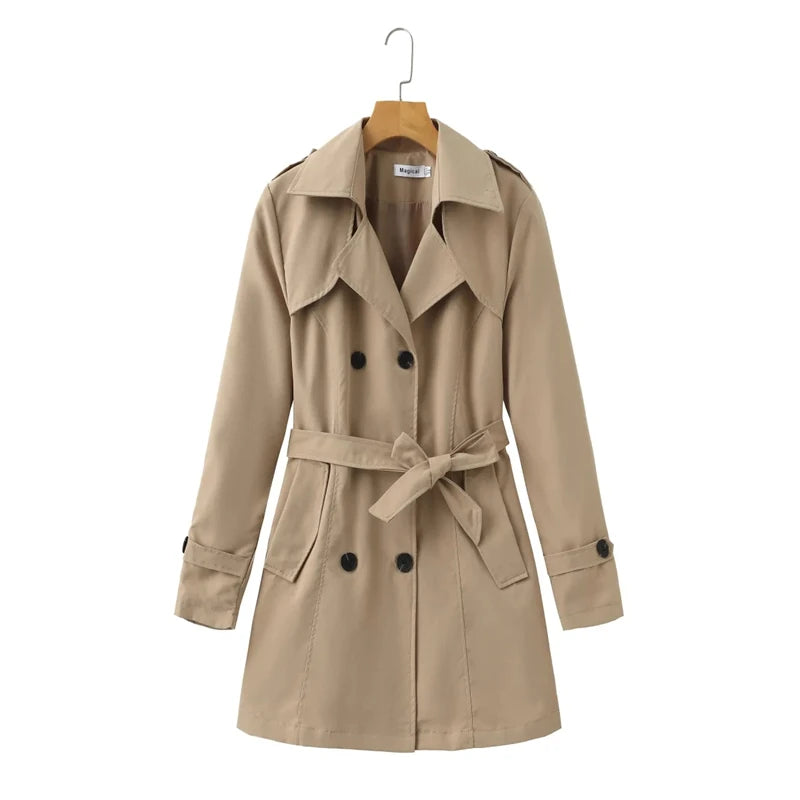 Women's Windbreaker Mid-Length Trench Coat 2025 Spring New Korean Slim Waist British Casual Autumn Coat With Belt Outwear Trend