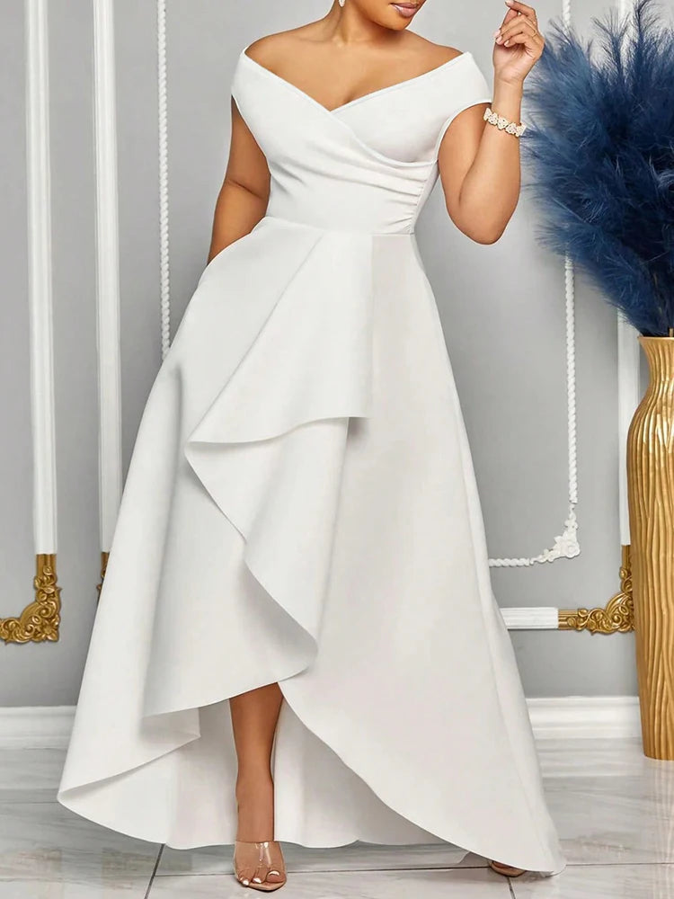 Off Shoulder Women's Summer Dress Solid Color Maxi Long Dresses Wedding Bridesmaid Elegant Party Dresses 2026 Woman Clothing